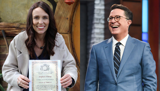 Jacinda Ardern Stephen Colbert Hobbiton Citizenship Daniel Reeve